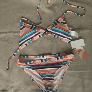 Hobie Big Girls' Triangle Halter Bikini Top and, Multi Stripe-out, Size 14 OLy4.